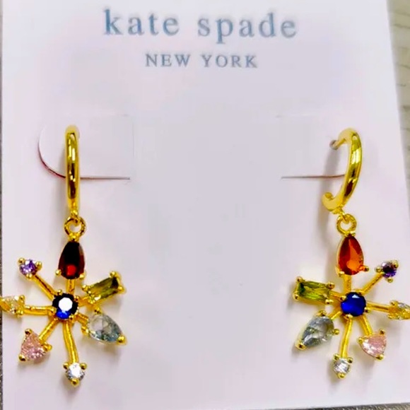 New Kate Spade Gold-Tone Firework Floral Huggie Drop Earrings - Picture 8 of 10